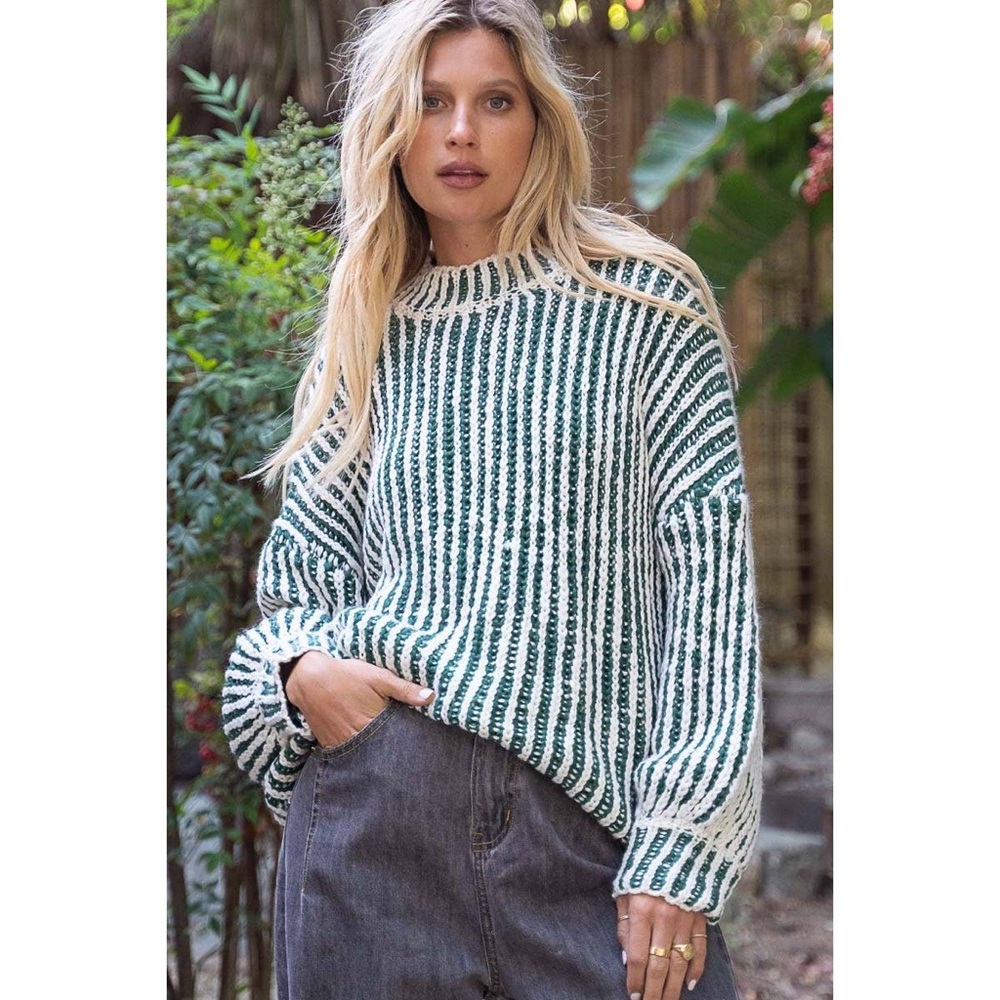 Two-Tone Woven Mock Neck Sweater